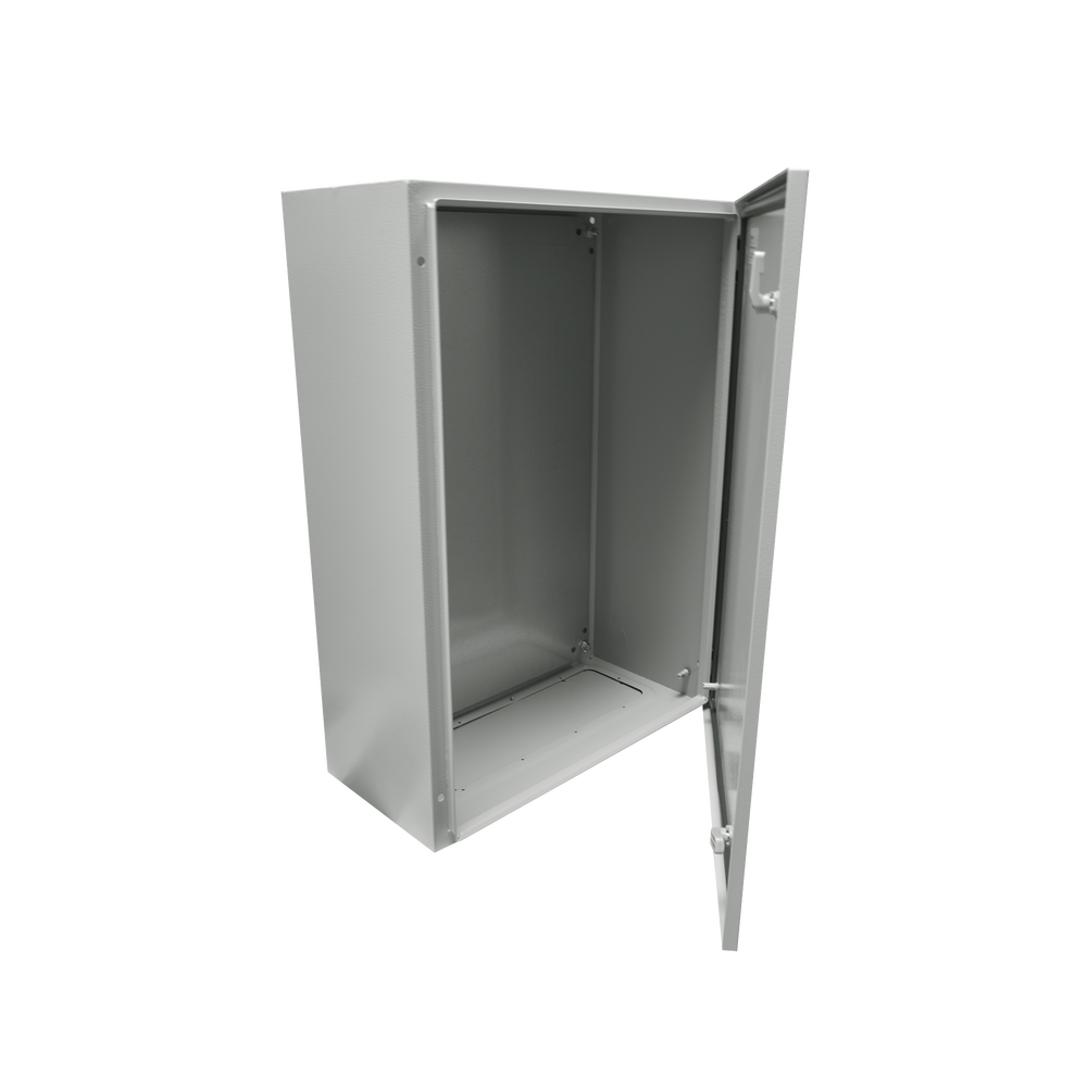 Gabinete de Acero IP66 Uso en Intemperie (500 x 700 x 250 mm) con Placa Trasera Interior Metálica y Compuerta Inferior Atornillable (Incluye Chapa y Llave T).