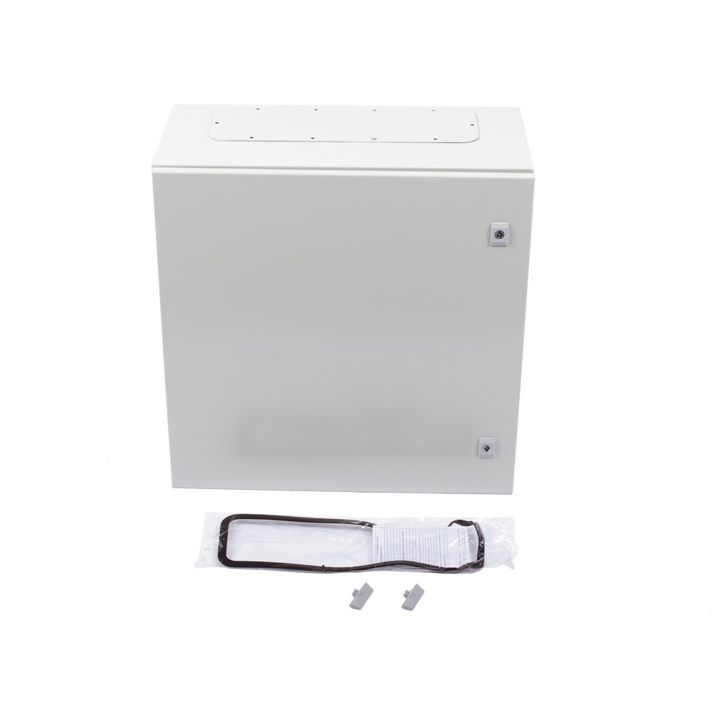 Gabinete de Acero IP66 Uso en Intemperie (600 x 600 x 300 mm) con Placa Trasera Interior Metálica y Compuerta Inferior Atornillable (Incluye Chapa y Llave T).