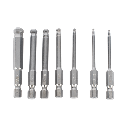Juego de 7 Puntas Hexagonales / Allen, Milimétricas con Cabeza Redonda  para Destornillador de entrada Hexagonal de 1/4"