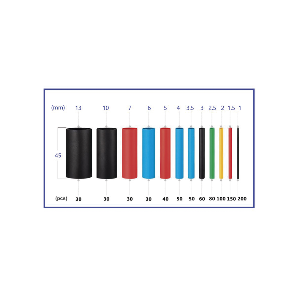 850 Tubos Termoencogibles (Termofit) 2:1, de 12 Diferentes Medidas