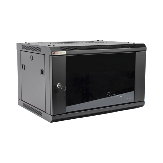 Gabinete PRECISION, Con Puerta de Cristal Templado, de 19in, 6UR, 450mm de Profundidad, Color Negro