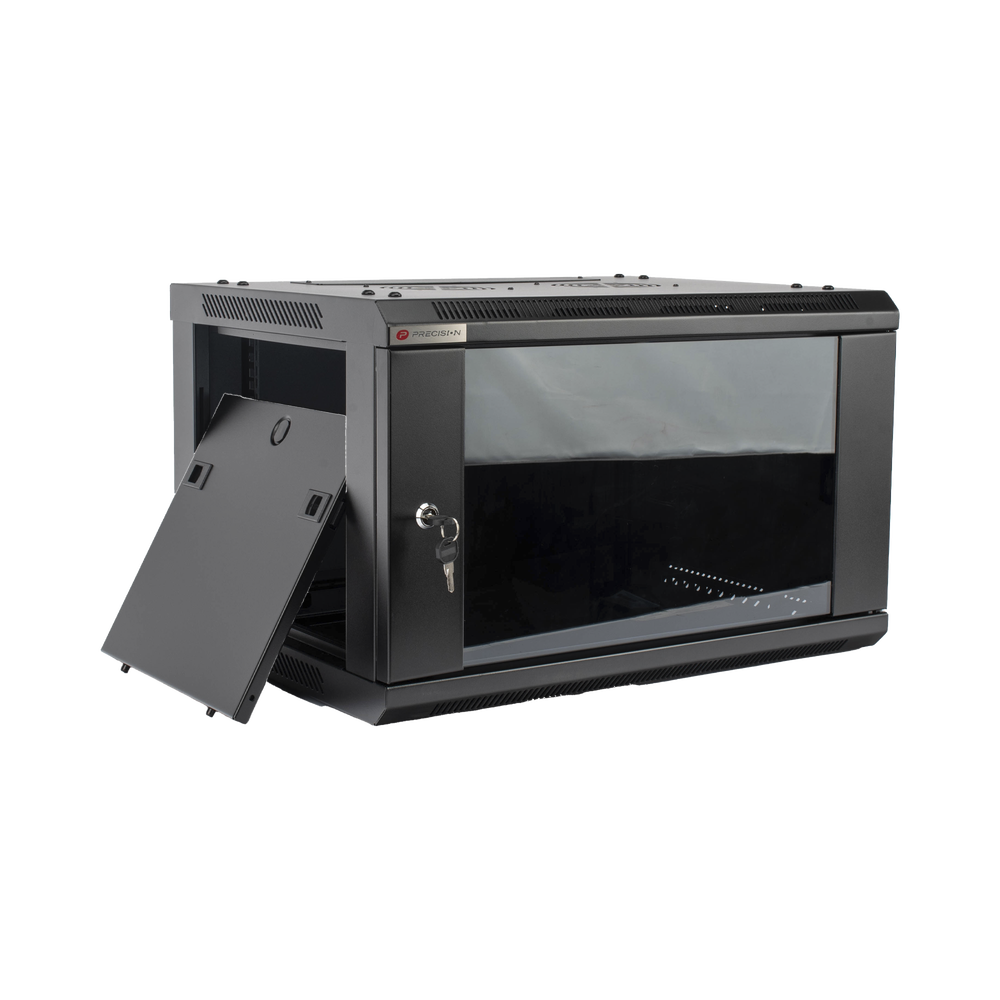 Gabinete PRECISION, Con Puerta de Cristal Templado, de 19in, 6UR, 450mm de Profundidad, Color Negro