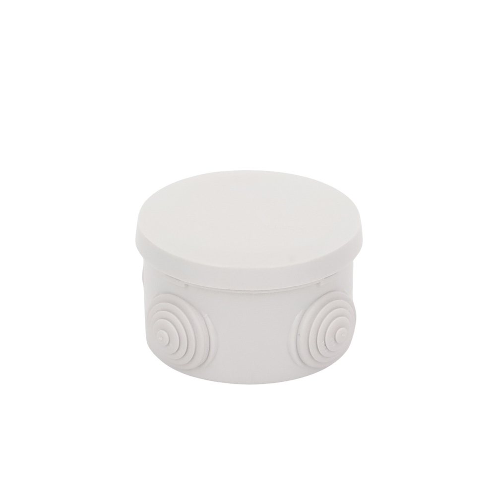 Caja Derivación-Conexión de Plástico Circular con 4 Glándulas de Goma (70 diámetro X 48 alto mm). Para Instalaciones Comerciales,  Residenciales e Industriales. Cerrado a Presión.