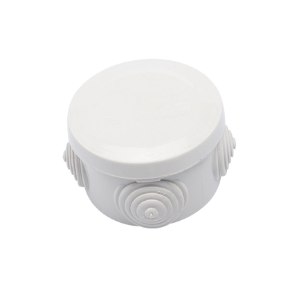 Caja Derivación-Conexión de Plástico Circular con 4 Glándulas de Goma (70 diámetro X 48 alto mm). Para Instalaciones Comerciales,  Residenciales e Industriales. Cerrado a Presión.