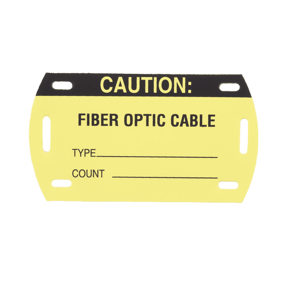 Kit de 5 Etiquetas Autolaminadas para Fibra Óptica, Para Uso Interior/Exterior, Dimensiones de 90.42 x 52.32 mm (3.56 x 2.06 pulgadas), Color Negro con Amarillo