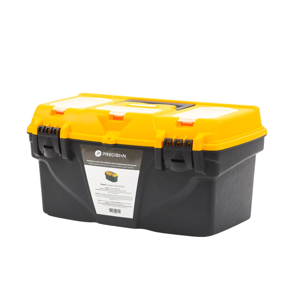 Caja Porta Herramientas 17", 44x26x23 cm Bicolor con Compartimientos para Tornillos.