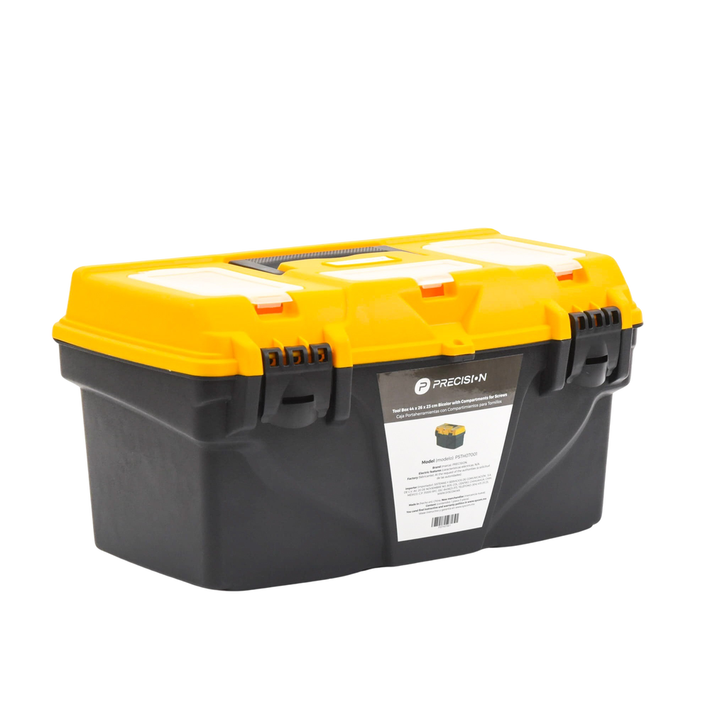 Caja Porta Herramientas 17", 44x26x23 cm Bicolor con Compartimientos para Tornillos.