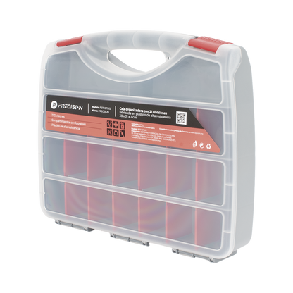 Caja Organizadora con 21 Divisiones Fabricada en Plástico de Alta Resistencia de 38x31x7 cm.