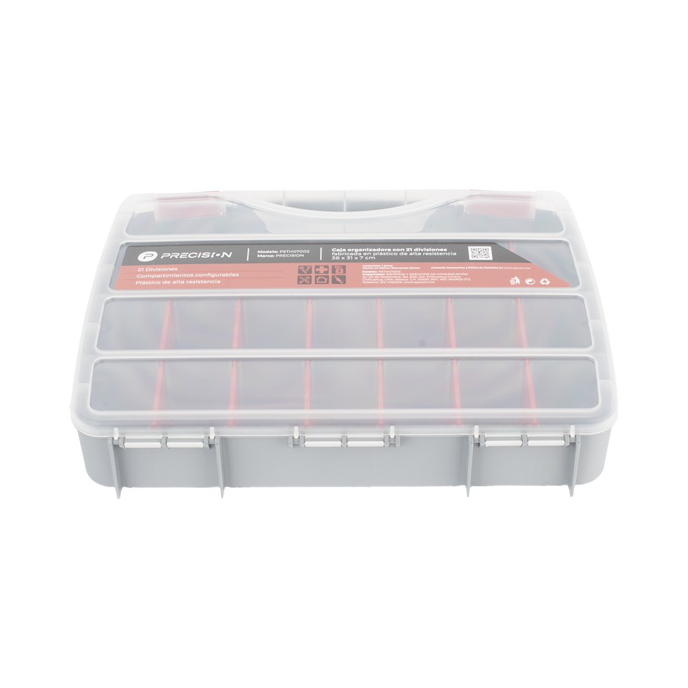 Caja Organizadora con 21 Divisiones Fabricada en Plástico de Alta Resistencia de 38x31x7 cm.