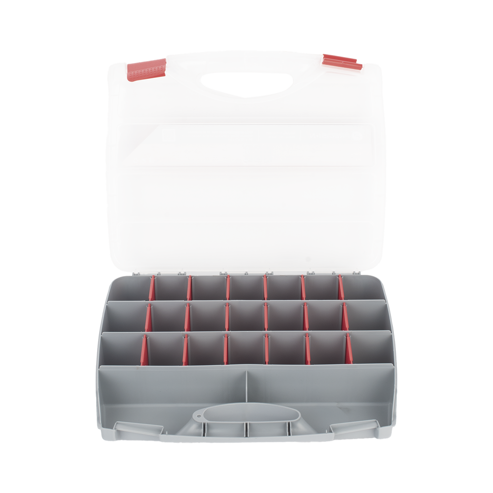 Caja Organizadora con 21 Divisiones Fabricada en Plástico de Alta Resistencia de 38x31x7 cm.