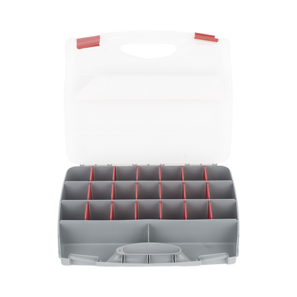 Caja Organizadora con 21 Divisiones Fabricada en Plástico de Alta Resistencia de 38x31x7 cm.