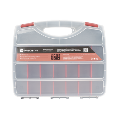 Caja Organizadora con 21 Divisiones Fabricada en Plástico de Alta Resistencia de 38x31x7 cm.