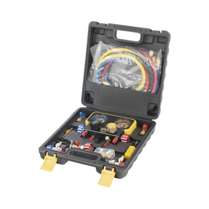Manómetro de 4 vías con Accesorios para Gas refrigerante  R410A/ R32/ R134A/R22