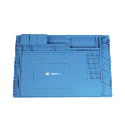 Tapete de silicona de 45 x 30 cm, resistente al calor con áreas magnéticas y de almacenamiento de componentes, ideal para la reparación de equipos y tarjetas electrónicas.