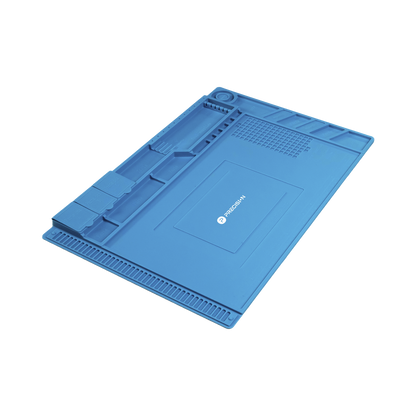 Tapete de silicona de 45 x 30 cm, resistente al calor con áreas magnéticas y de almacenamiento de componentes, ideal para la reparación de equipos y tarjetas electrónicas.