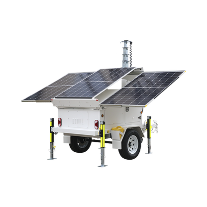 Traila / Remolque con Mástil Retráctil de 7.5 m. para Videovigilancia o Iluminación, con Bases para Instalar Paneles Solares y Baterías (No incluidos)