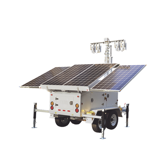 Traila de Doble Eje con MÃ¡stil RetrÃ¡ctil de 7.5 m. para Videovigilancia o IluminaciÃ³n, con Bases para Instalar Paneles Solares y BaterÃ­as (No incluidos)