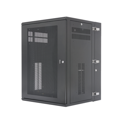 Gabinete PanZone de Montaje en Pared, de 19in, Puerta Ventilada, 18 UR, 635mm de Profundidad, Color Negro
