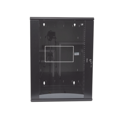 Gabinete PanZone de Montaje en Pared, de 19in, Puerta con Ventana de Seguridad, 18 UR, 635mm de Profundidad, Color Negro