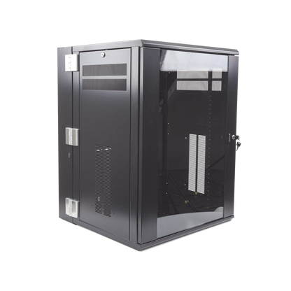 Gabinete PanZone de Montaje en Pared, de 19in, Puerta con Ventana de Seguridad, 18 UR, 635mm de Profundidad, Color Negro