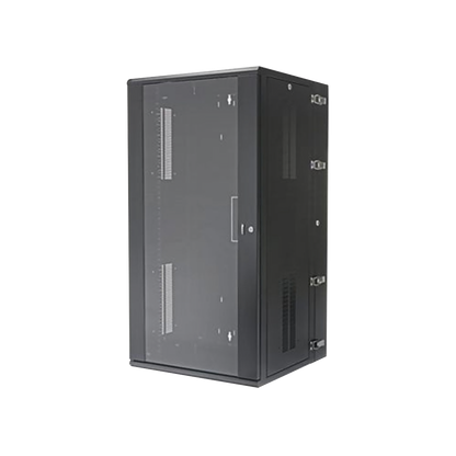 Gabinete PanZone de Montaje en Pared, de 19in, Puerta con Ventana de Seguridad, 26 UR, 635mm de Profundidad, Color Negro