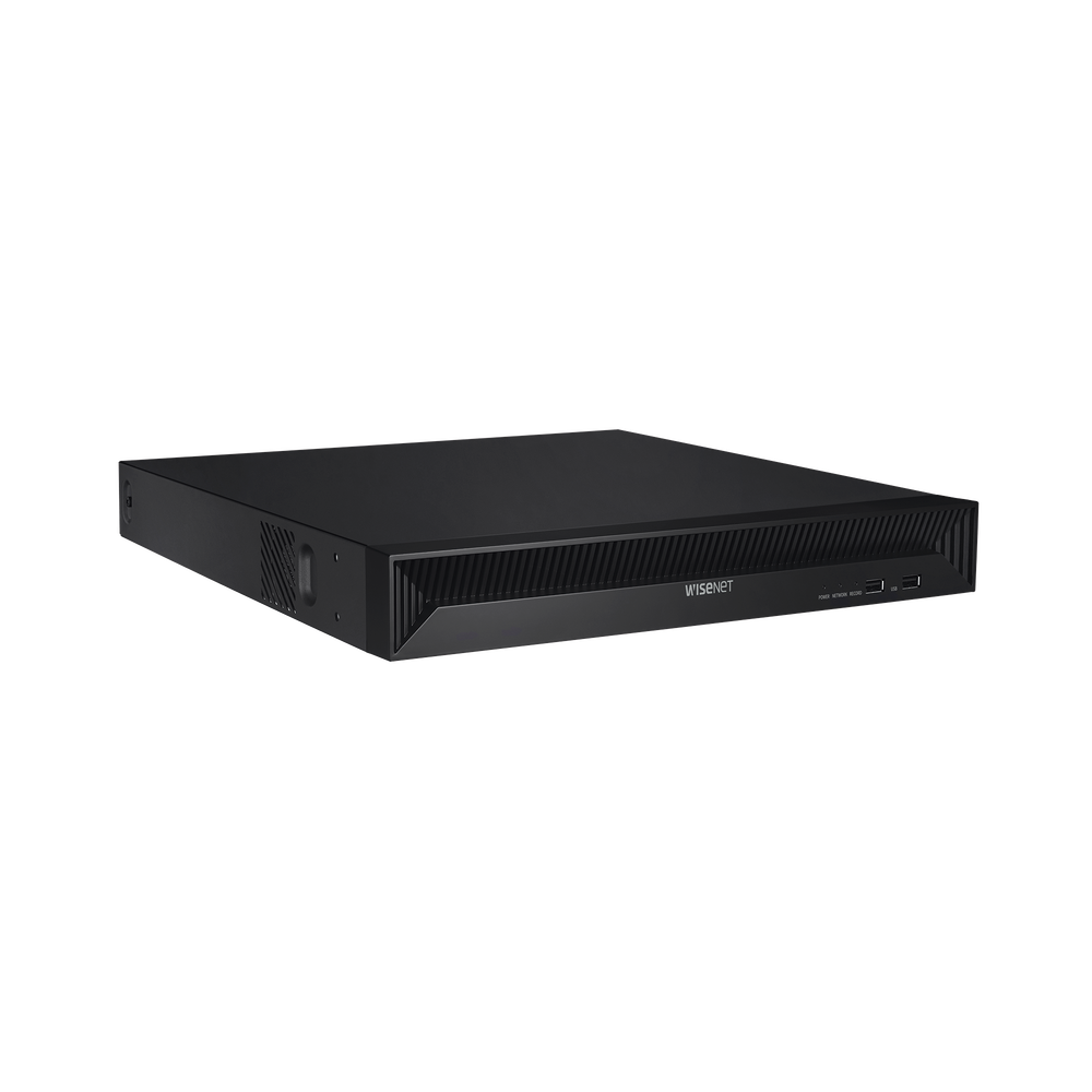 NVR 8 Megapíxel / 16 canales / H.265 / P2P Wisenet / 16 puertos PoE / 128Mbps