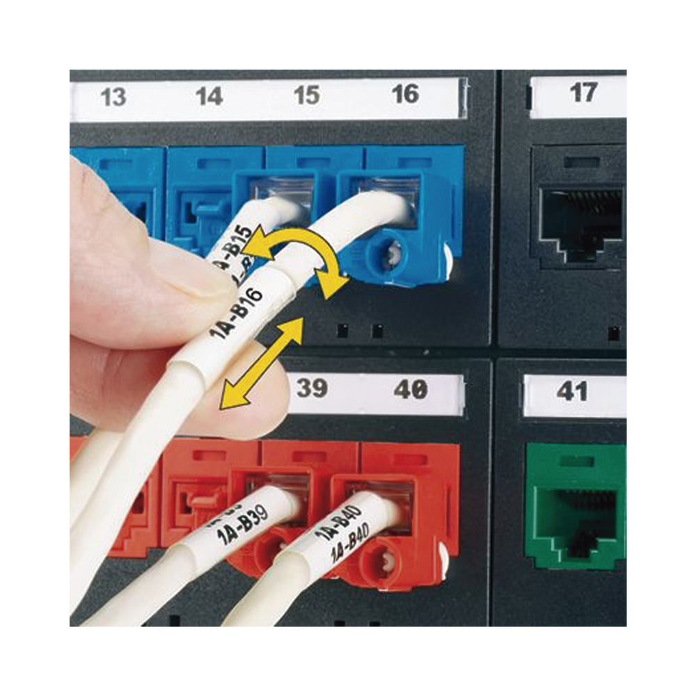 Casete de 100 Etiquetas Autolaminadas Turn-Tell, con Rotación para Mejor Visibilidad, para Cables de Redes de Cobre o Fibra Óptica, de 5.5 a 7.1 mm (0.22 a 0.28 pulgadas) de Diámetro
