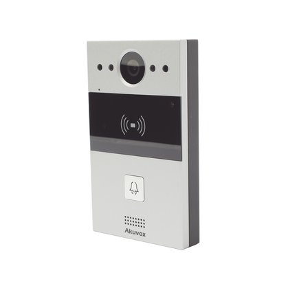 Videoportero de 1 Botón / Lector de Tarjetas MIFARE y PROX EM / Notificación a APP / 100% en la Nube / Notificación por Llamada Telefónica / SIP / ONVIF / IP65 / Cámara 2MP / Panel de Aluminio / Control de 2 Puertas