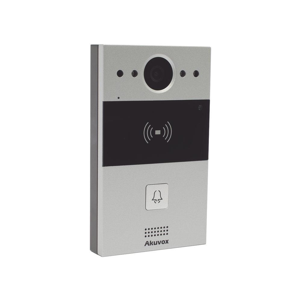 Videoportero de 1 Botón / Lector de Tarjetas MIFARE y PROX EM / Notificación a APP / 100% en la Nube / Notificación por Llamada Telefónica / SIP / ONVIF / IP65 / Cámara 2MP / Panel de Aluminio / Control de 2 Puertas