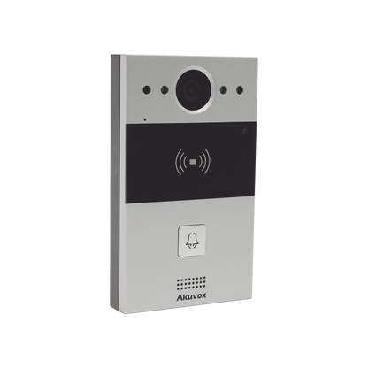 Videoportero de 1 Botón / Lector de Tarjetas MIFARE y PROX EM / Notificación a APP / 100% en la Nube / Notificación por Llamada Telefónica / SIP / ONVIF / IP65 / Cámara 2MP / Panel de Aluminio / Control de 2 Puertas