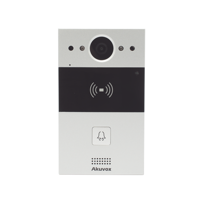 Videoportero de 1 Botón / Lector de Tarjetas MIFARE y PROX EM / Notificación a APP / 100% en la Nube / Notificación por Llamada Telefónica / SIP / ONVIF / IP65 / Cámara 2MP / Panel de Aluminio / Control de 2 Puertas