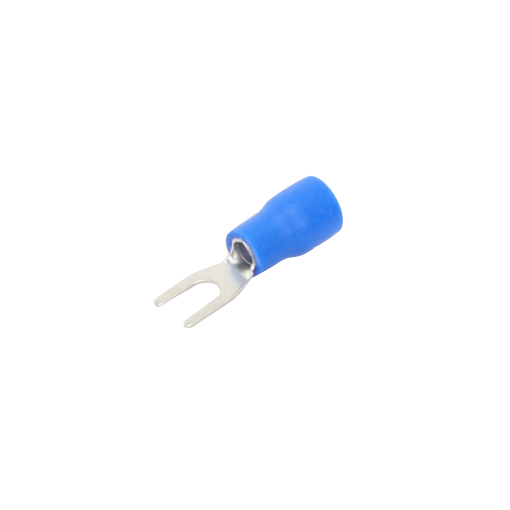 Terminal tipo horquilla ( espada ) aislada / 16 - 14 AWG / Azúl / Paquete de 25 piezas.