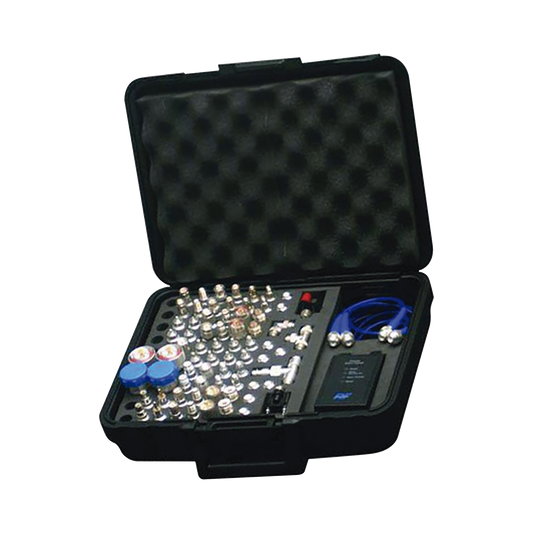Mega Kit de Adaptadores UNIDAPT de 74 piezas, en conjunto todos los del RFA-4019 y RFA-4023-01 así como 2 Cables UNIDAPT, un Barril-Machos y un Probador de Cables en un solo estuche con bisagras.