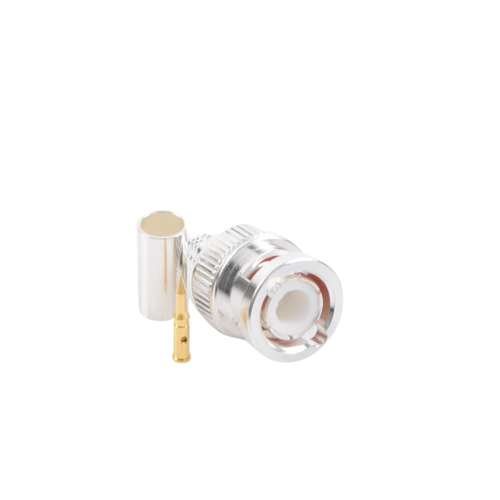 Conector BNC Macho de Anillo Plegable para Cable LP-142, LP-195, LMR-195, RG-58/U, RG-142/U, Plata/Oro/Teflón.