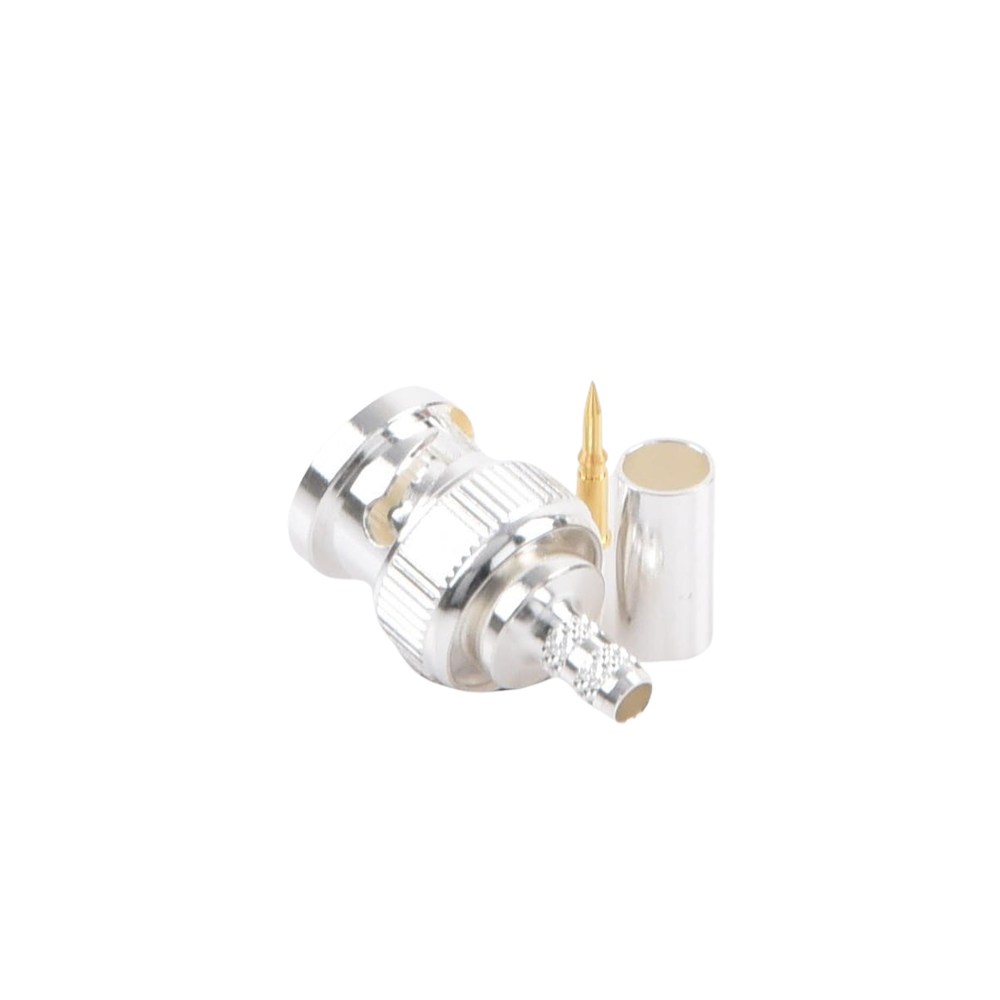 Conector BNC Macho de Anillo Plegable para Cable LP-142, LP-195, LMR-195, RG-58/U, RG-142/U, Plata/Oro/Teflón.