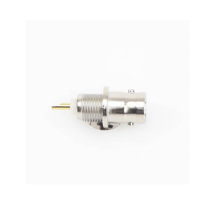 Conector BNC Hembra de Montaje Frontal D-Plano, Soldable, Rondana de Seguridad, Níquel/ Oro/ Delrin.