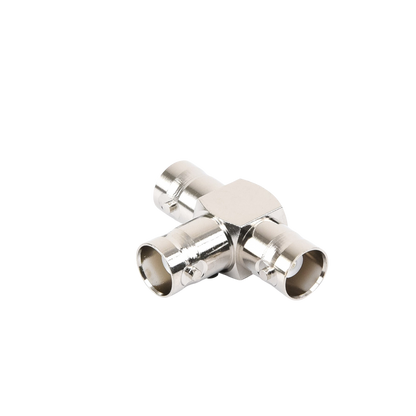 Adaptador Triple en T para 50 Ohm de BNC Hembra a Doble BNC Hembras, Níquel/ Plata/ Teflón.