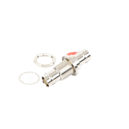 Adaptador Doble BNC Hembra para Chasis, Hermético y de Montaje en D-Plano, Níquel/ Oro/ Delrin.
