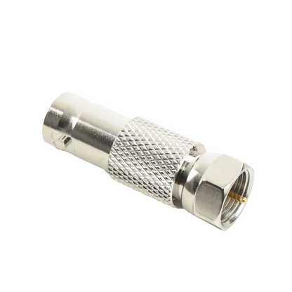 Adaptador en Línea para Video, de Conector BNC Hembra a F Macho, 75 Ohm, Níquel/ Oro/ Delrin.