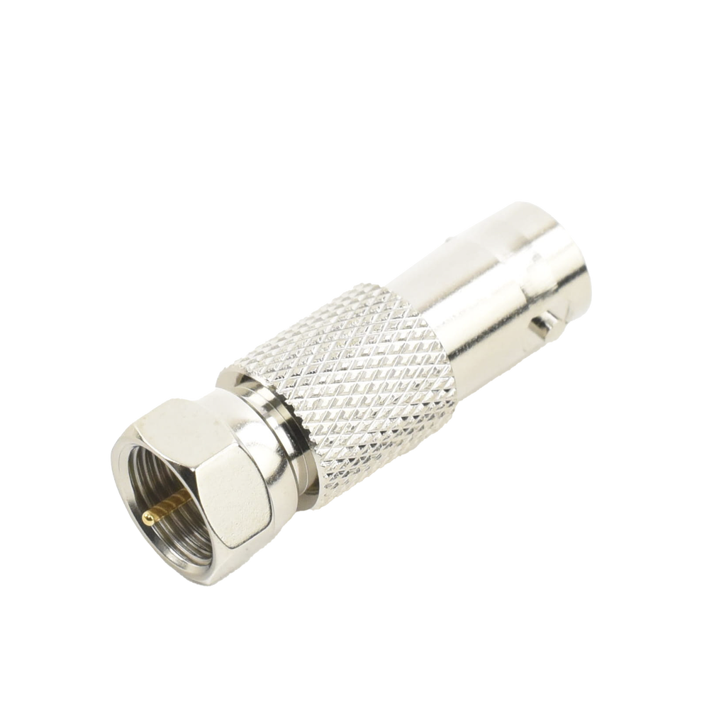 Adaptador en Línea para Video, de Conector BNC Hembra a F Macho, 75 Ohm, Níquel/ Oro/ Delrin.