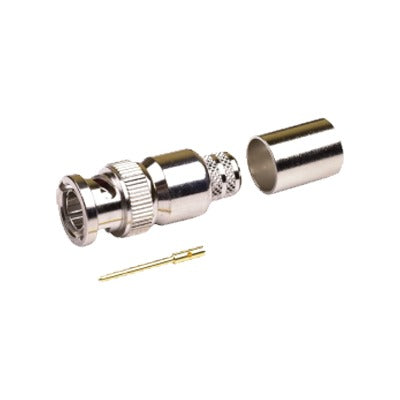 Conector BNC Macho de 75 Ohm, Anillo Plegable, para Cable 8238, RG-11/U, Níquel/ Oro/ Teflón.