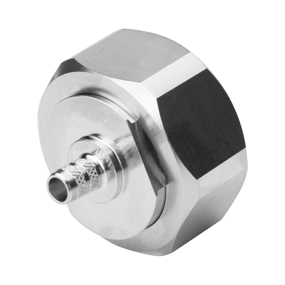 Conector DIN 7-16 Macho de Pin Cautivo, Anillo Plegable para Cable RG-8/X, LMR-240, Bronce Blanco/ Plata/ Teflón.â€‹