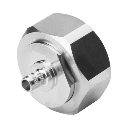 Conector DIN 7-16 Macho de Pin Cautivo, Anillo Plegable para Cable RG-8/X, LMR-240, Bronce Blanco/ Plata/ Teflón.â€‹