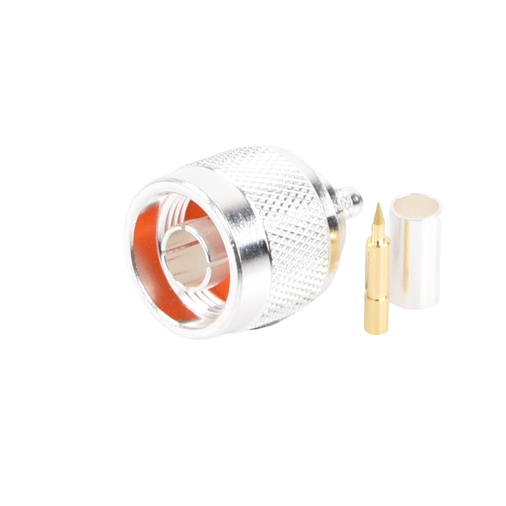 Conector N Macho de Anillo Plegable para Cable LP-195, RG-58/U, Plata/ Oro/ Teflón.