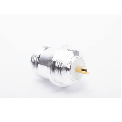 Conector N Hembra, para Montaje Frontal en Panel, Doble D Plano, Plata/ Oro/ Teflón.