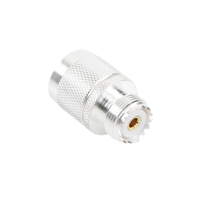 Adaptador en Línea, de Conector N Macho a UHF Hembra (SO-239), Plata/ Oro/ Teflón.