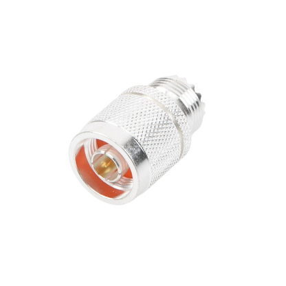 Adaptador en Línea, de Conector N Macho a UHF Hembra (SO-239), Plata/ Oro/ Teflón.