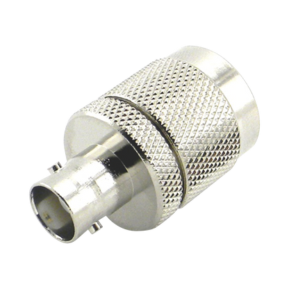 Adaptador en Línea de Conector N Macho a BNC Hembra, Plata/ Oro/ Teflón.
