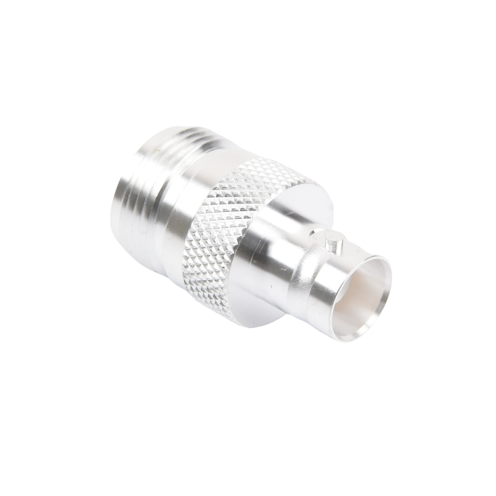 Adaptador en Línea, de Conector N Hembra a BNC Hembra, Plata/ Oro/ Teflón.