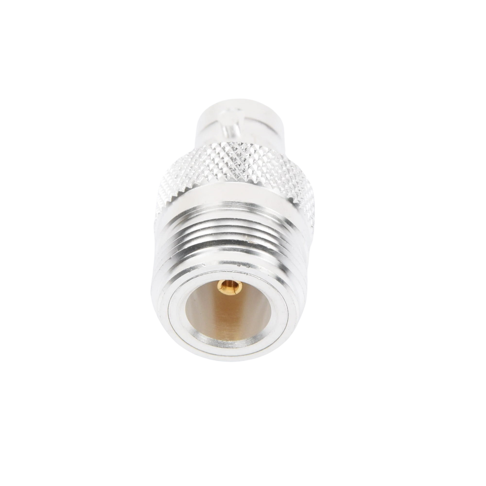 Adaptador en Línea, de Conector N Hembra a BNC Hembra, Plata/ Oro/ Teflón.